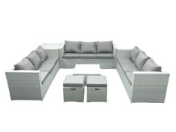 Fimous Rattan Garden Outdoor Furniture Set 11 Seater Rattan Garden Sofa Set with 2 Small Footstool Side Table Light Grey Mixed - thumbnail 2