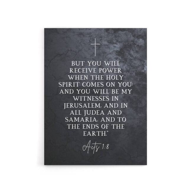 "Artery8 Acts 1 8 You Will Be My Witness Bible Quote Canvas Wall Art Print in Grey - Size: W18"" x H24""" - image 1