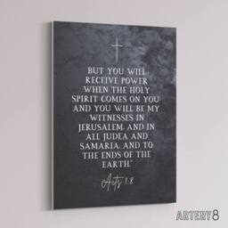 "Artery8 Acts 1 8 You Will Be My Witness Bible Quote Canvas Wall Art Print in Grey - Size: W18"" x H24""" - thumbnail 2