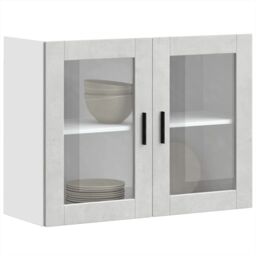 Berkfield Home Kitchen Wall Cabinet with Glass Door Porto Concrete Grey - thumbnail 1