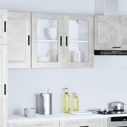 Berkfield Home Kitchen Wall Cabinet with Glass Door Porto Concrete Grey - thumbnail 3