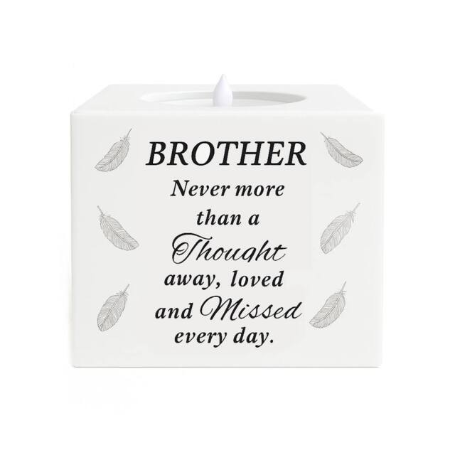 David Fischhoff Graveside Memorial Feather LED Candle Ornament Brother in White - image 1