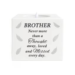 David Fischhoff Graveside Memorial Feather LED Candle Ornament Brother in White - thumbnail 1