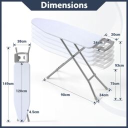 Costway Full Size Ironing Board 120cm x 38cm Carbon Steel Ironing Table in White - Size: 120 cm x 38 cm - thumbnail 2