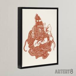"Artery8 Butterfly on Nasturtium Flower Framed Canvas Wall Art Print van Hoytema in Red - Size: W12"" x H16""" - thumbnail 2
