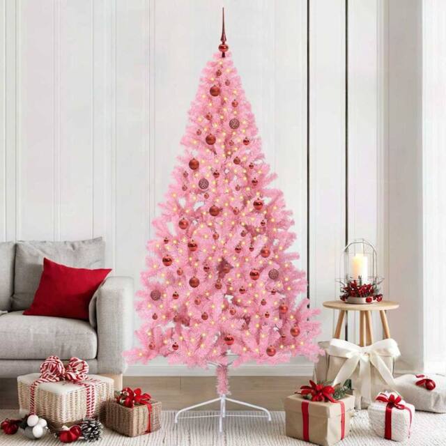 Berkfield Home Artificial Pre-lit Christmas Tree with 300 LEDs Pink 210 cm PVC - image 1