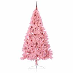 Berkfield Home Artificial Pre-lit Christmas Tree with 300 LEDs Pink 210 cm PVC - thumbnail 3