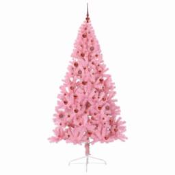 Berkfield Home Artificial Pre-lit Christmas Tree with 300 LEDs Pink 210 cm PVC - thumbnail 4