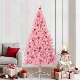 Berkfield Home Artificial Pre-lit Christmas Tree with 300 LEDs Pink 210 cm PVC