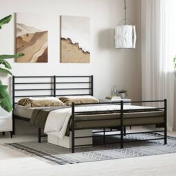 Berkfield Home Metal Bed Frame with Headboard & Footboard Black 135x190 cm Double - thumbnail 3