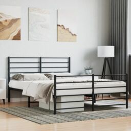 Berkfield Home Metal Bed Frame with Headboard & Footboard Black 135x190 cm Double