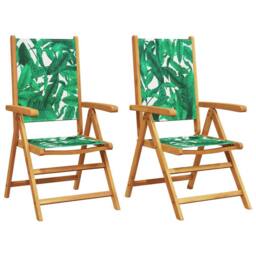 Berkfield Home Beautiful Garden Chairs 2 pcs Leaf Pattern Solid Wood Acacia and in Green - thumbnail 3