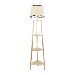 ValueLights Hiru 3 Tier Wood Shelf Floor Lamp with Trim Scallop Shade & Bulb in Black - thumbnail 3