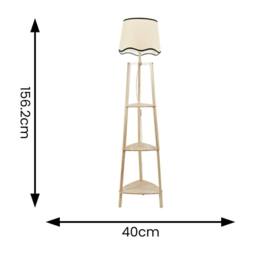 ValueLights Hiru 3 Tier Wood Shelf Floor Lamp with Trim Scallop Shade & Bulb in Black - thumbnail 4