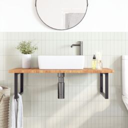 Berkfield Home Basin Shelf Wall Mounted Steel & Solid Wood Oak in Brown - thumbnail 3