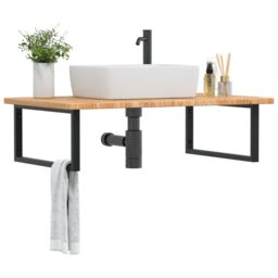 Berkfield Home Basin Shelf Wall Mounted Steel & Solid Wood Oak in Brown - thumbnail 1