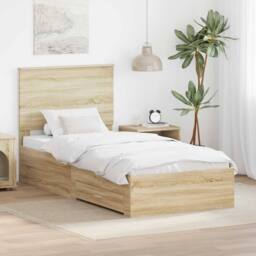 Berkfield Home Bed Frame Sonoma Oak & Silver 75 x 190 cm Engineered Wood in Brown - thumbnail 1