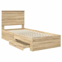 Berkfield Home Bed Frame Sonoma Oak & Silver 75 x 190 cm Engineered Wood in Brown - thumbnail 5
