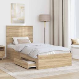 Berkfield Home Bed Frame Sonoma Oak & Silver 75 x 190 cm Engineered Wood in Brown - thumbnail 3