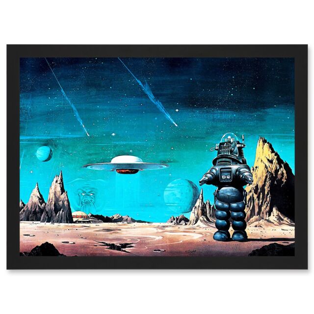 Artery8 Forbidden Planet Space Stars Sci Fi USA A4 Artwork Framed Wall Art Print in Black - image 1
