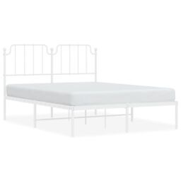 Berkfield Home Metal Bed Frame with Headboard White 150x200 cm King Size - thumbnail 2