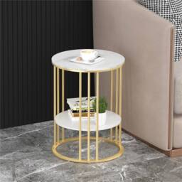 NESTLUNE White Gold 2-Layer Heavy Duty Marble Side Table Accent Coffee Table - Size: 100 cm x 15 cm - thumbnail 4