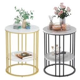 NESTLUNE White Gold 2-Layer Heavy Duty Marble Side Table Accent Coffee Table - Size: 100 cm x 15 cm
