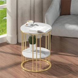 NESTLUNE White Gold 2-Layer Heavy Duty Marble Side Table Accent Coffee Table - Size: 100 cm x 15 cm - thumbnail 5