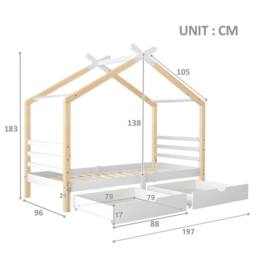 Merax 3FT Single Bed Wooden House Bed With Two Storage Drawers in Natural - thumbnail 3