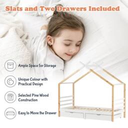 Merax 3FT Single Bed Wooden House Bed With Two Storage Drawers in Natural - thumbnail 6