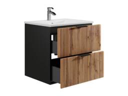 Vente-unique Fluted Wall-Hung Bathroom Unit With Inset Basin - Light Natural and in Black - thumbnail 6