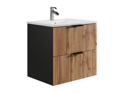 Vente-unique Fluted Wall-Hung Bathroom Unit With Inset Basin - Light Natural and in Black - thumbnail 5