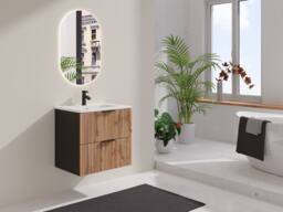 Vente-unique Fluted Wall-Hung Bathroom Unit With Inset Basin - Light Natural and in Black - thumbnail 3