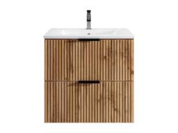 Vente-unique Fluted Wall-Hung Bathroom Unit With Inset Basin - Light Natural and in Black - thumbnail 2