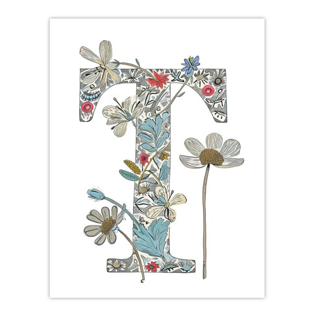"Artery8 Women's Wall Art Print Letter T in Wildflowers Flowers Pretty Cute Floral Word Art For Her Poster - Size: W12"" x H16""" - image 1