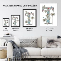 "Artery8 Women's Wall Art Print Letter T in Wildflowers Flowers Pretty Cute Floral Word Art For Her Poster - Size: W12"" x H16""" - thumbnail 3