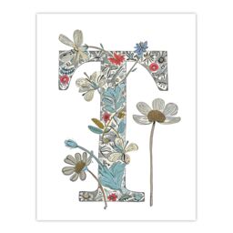 "Artery8 Women's Wall Art Print Letter T in Wildflowers Flowers Pretty Cute Floral Word Art For Her Poster - Size: W12"" x H16""" - thumbnail 1