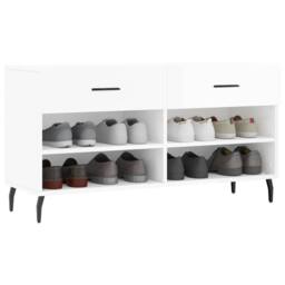 Berkfield Home Shoe Bench High Gloss White 102x35x55 cm Engineered Wood - Size: 102 x 35 x 55 cm