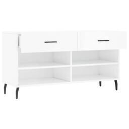 Berkfield Home Shoe Bench High Gloss White 102x35x55 cm Engineered Wood - Size: 102 x 35 x 55 cm - thumbnail 5
