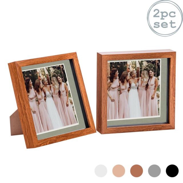 "Nicola Spring 3D Box Photo Frames - 8 x 8"" with 6 x 6"" Mount - Ivory Mount - Pack of 2 in Dark Brown" - image 1