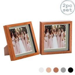 "Nicola Spring 3D Box Photo Frames - 8 x 8"" with 6 x 6"" Mount - Ivory Mount - Pack of 2 in Dark Brown" - thumbnail 1