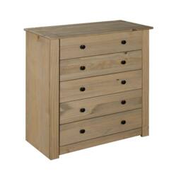 Nordara Chest of Drawers 5 Drawer Solid Pine Wood Waxed Oak Finish in Brown - thumbnail 5