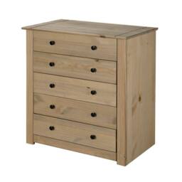 Nordara Chest of Drawers 5 Drawer Solid Pine Wood Waxed Oak Finish in Brown - thumbnail 3