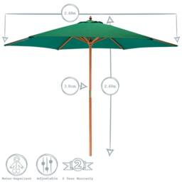 Harbour Housewares Wooden Garden Parasol & Base Set 2.7m in Green - thumbnail 3