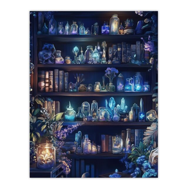 "Artery8 White Witch Cupboard Books Crystals Potions Wall Art Print - Size: W18"" x H24""" - image 1