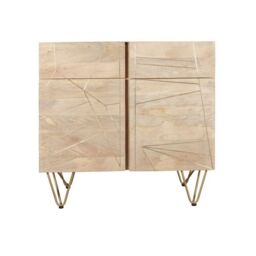 Indian Hub Light Gold 2 Door Medium Sideboard - Solid Mango Wood - L40 x W90 x H80 cm in Brown - thumbnail 2