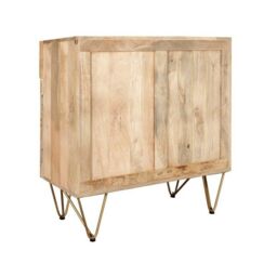 Indian Hub Light Gold 2 Door Medium Sideboard - Solid Mango Wood - L40 x W90 x H80 cm in Brown - thumbnail 4