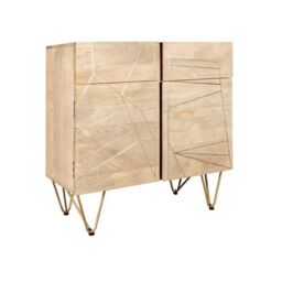 Indian Hub Light Gold 2 Door Medium Sideboard - Solid Mango Wood - L40 x W90 x H80 cm in Brown - thumbnail 1
