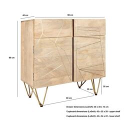 Indian Hub Light Gold 2 Door Medium Sideboard - Solid Mango Wood - L40 x W90 x H80 cm in Brown - thumbnail 6