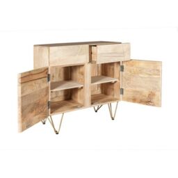 Indian Hub Light Gold 2 Door Medium Sideboard - Solid Mango Wood - L40 x W90 x H80 cm in Brown - thumbnail 3